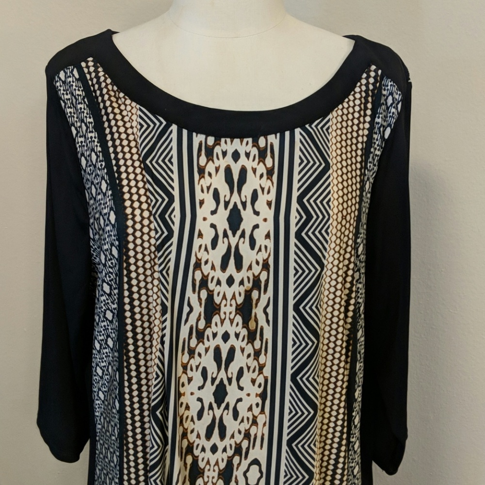 Long stretchy tunic black/cream/brown print